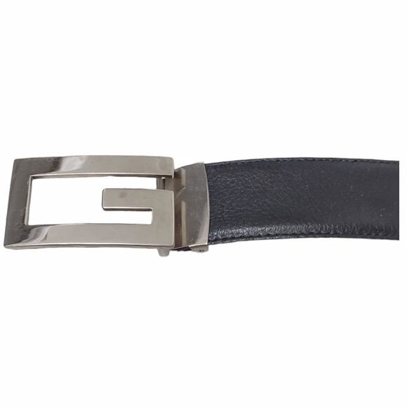G Leather Belt Size S//M Silver Buckle Dark Brown Black Leather Accessory Belt - Picture 3 of 11